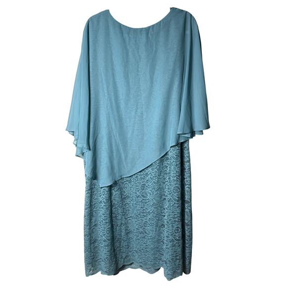 Ulla Popken Chiffon Overlay Stretch Lace V-Neck Occasion Dress SZ 32/34 Green - Picture 2 of 7